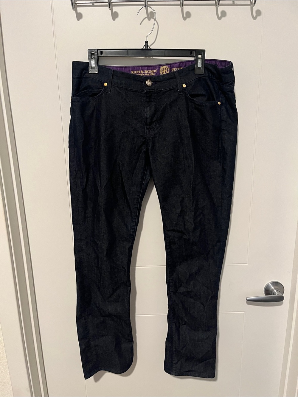 Rich & Skinny Petite Sleek Dark Blue Distressed Denim Pockets Jeans Casual